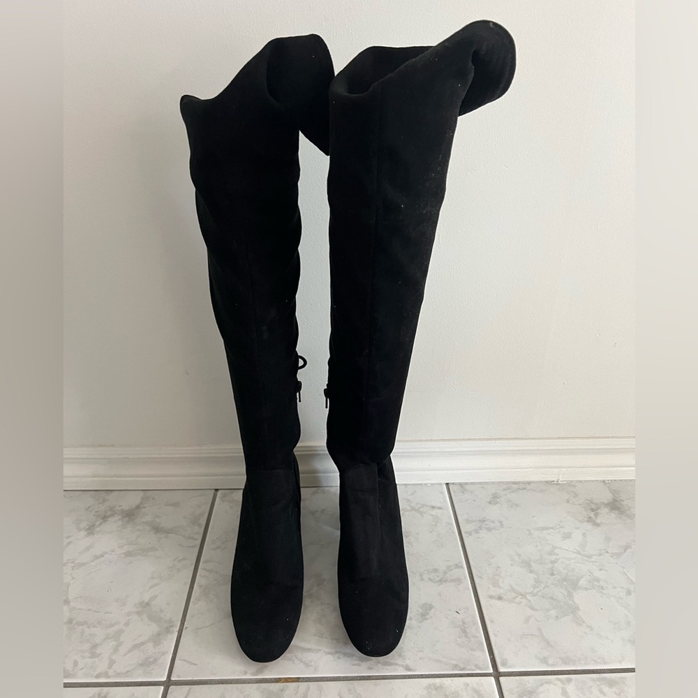 Like new over the knee suede like boots with back tie size 9